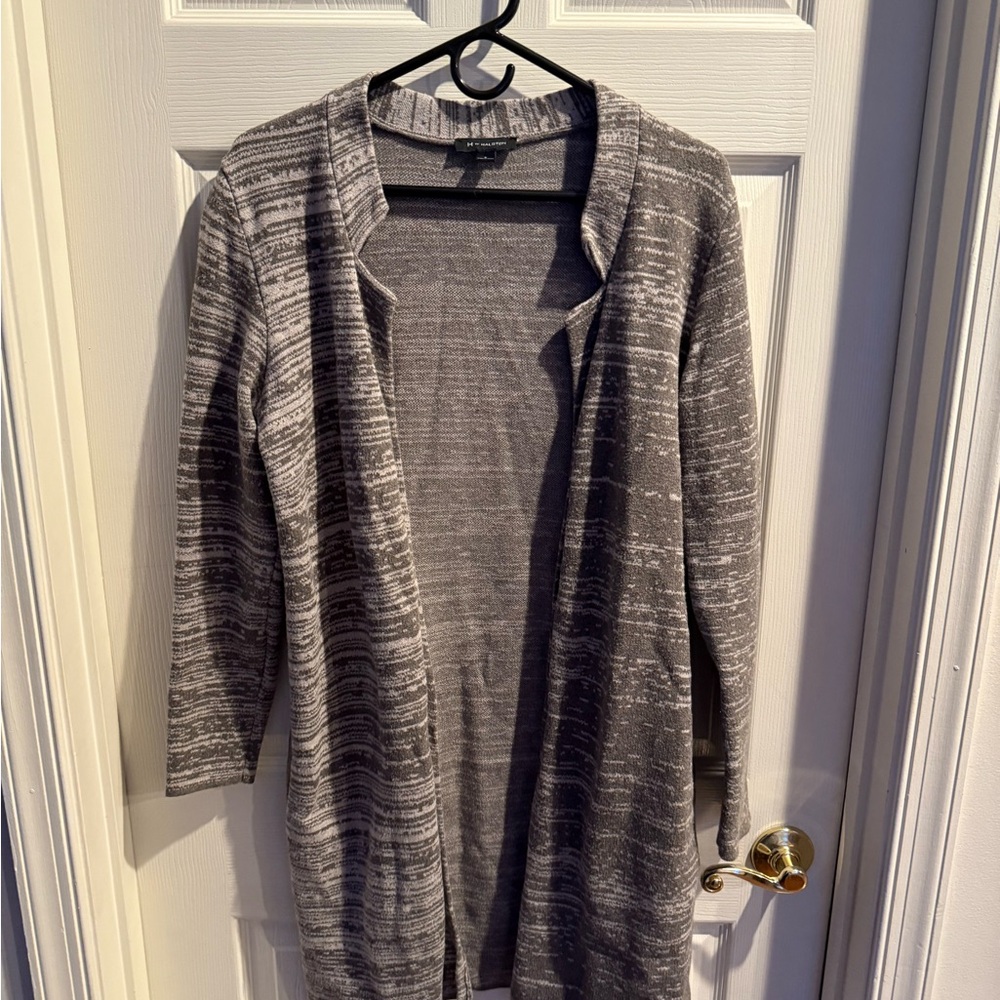 H by Halston Gray Striped Coatigan Cardigan